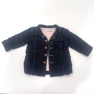Flora and Henri girl’s blue corduroy collared jacket w pink satin lining 18 mos